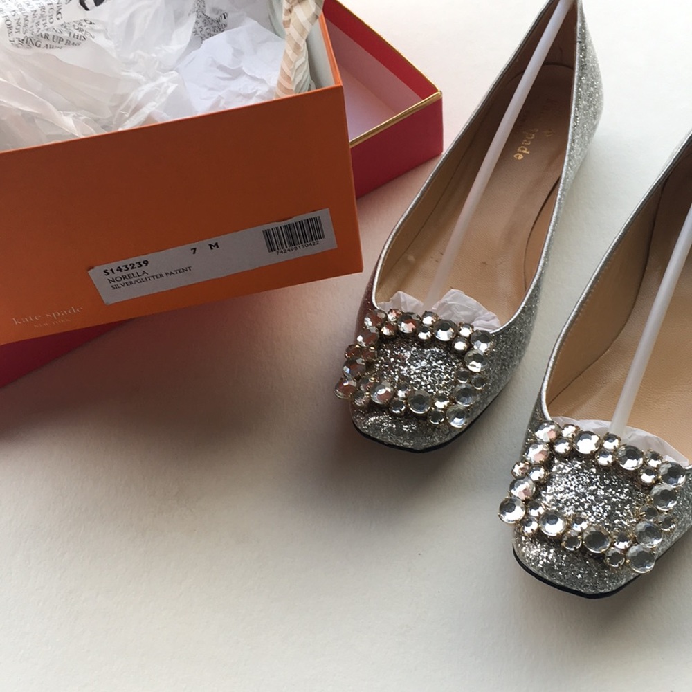 Silver glitter and jewel Kate Spade flats